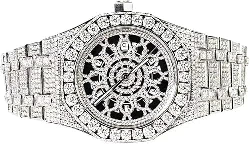 Luxury Moissanite Diamond Watch – Fully Paved Diamond Simulated Bezel Skeleton Dial Stainless Steel Bling Wrist Watch Precision Octagon Hip Hop Luxury Watch