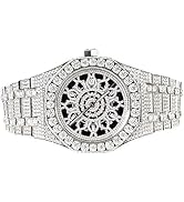 BENIYAZ Luxury Moissanite Diamond Watch &ndash; Fully Paved Diamond Simulated Bezel Skeleton Dial Stain...