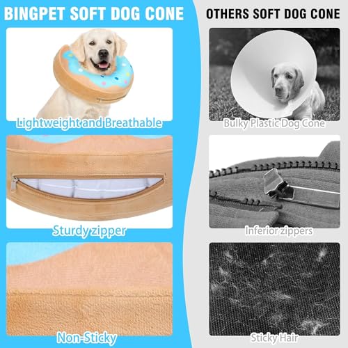 BINGPET Protective Dog Cone Collar,Soft Recovery Pet Cone for Dogs Cats,Washable Protective Recovery Collar for Large Medium Small Dogs,Inflatable Dog Cone