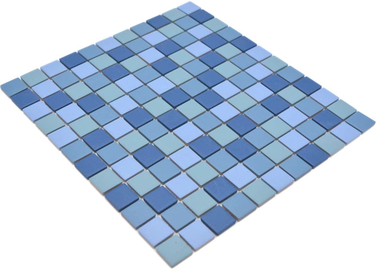 Mosaik Fliese Keramik blau blau für BODEN WAND BAD WC DUSCHE KÜCHE FLIESENSPIEGEL THEKENVERKLEIDUNG, Mattengröße: 326x300 = 0,10 qm, Steingröße: 25x25x5,2mm - 1 Matte