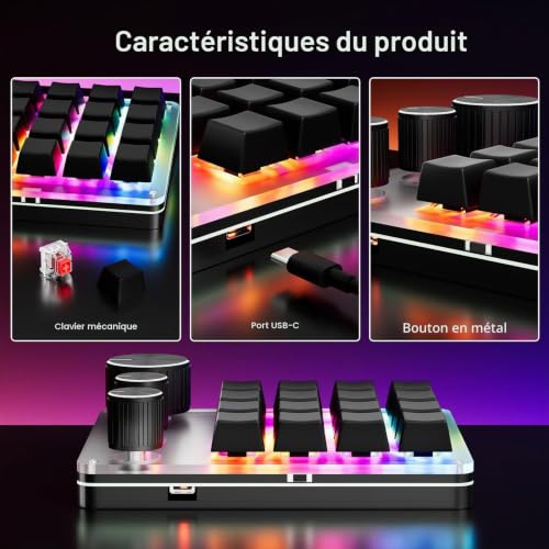 BONKZEBU Pad Macro Programmable, Clavier Mécanique personnalisé de 16 Touches avec 3 Couches LED Backlit, Commutateur Rouge, Conception Compacte pour Les Raccourcis de Jeu, Copier-pâte, (Noir) – vue 9