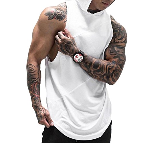 ZUEVI Men's Gym Muscle Hooded Tank Tops Sleeveless Workout Hoodies Shirts Bodybuilding Stringer T Shirt3