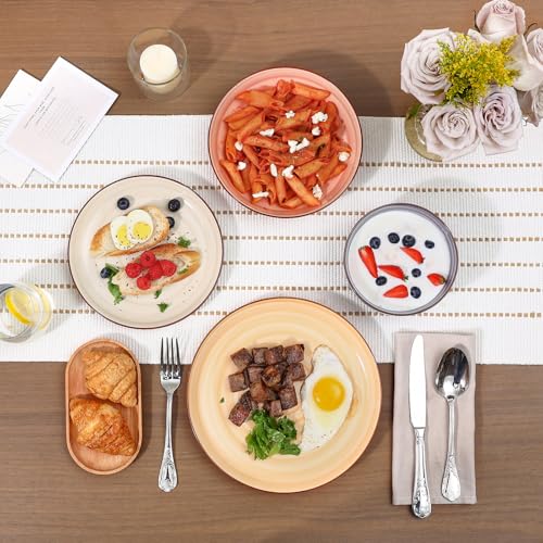 Image of Selamica Ceramic Plates and Bowls Sets,24 Pieces Dinnerware Sets for 6,Scratch Resistant Dish Set for holiday gathering,Dishwasher & Microwave Safe, Maillard