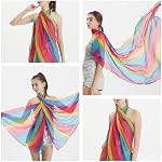 Femmes Echarpe Mousseline Couleur Rainbow Lightweight Head Écharpe Châle Plage Coiffure Sunscreen Fashion Longues écharpes