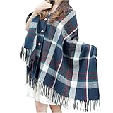 【Cat Hand（キャットハンド）】チェック柄 大判 ストール ショール スロー イベント 観戦 花見 秋口 から 春先 まで大活躍 (ネイビー)