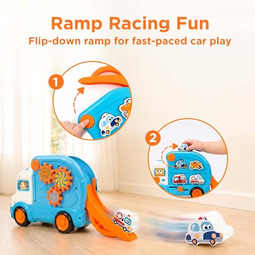 iPlay, iLearn Toddler Bus Toy W/ 3D Matching Puzzle & Car Slide, Baby Musical Push Go Car W/Sound, Montessori Learning Vehicle Match Game, Birthday Gift 18 24 Month 1 2 3 Year Old Infant Kid Boy Girl - Image 3