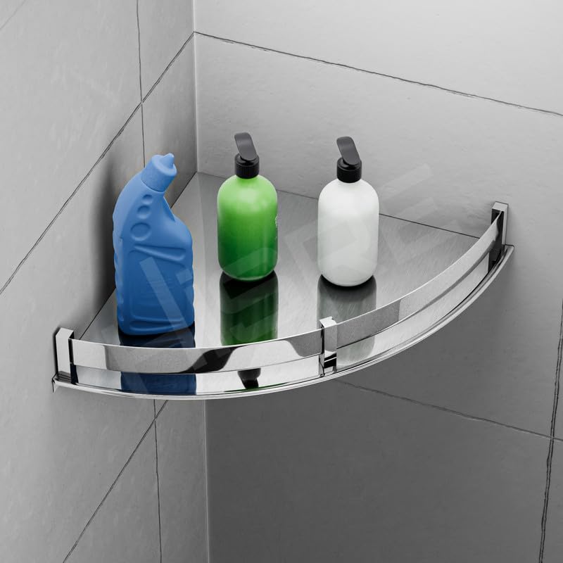 HISRE Wall-Mounted Corner Shower Shelf with Tempered Glass Tray &...