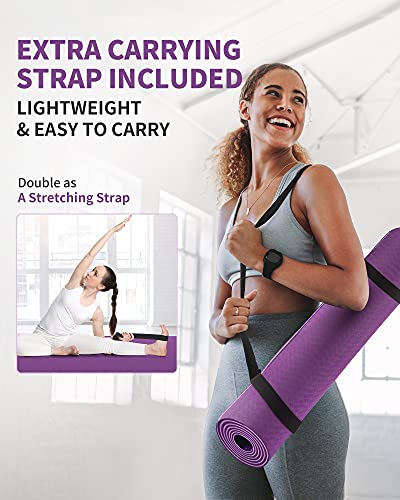 CAMBIVO Yogamat, brede, 81 cm, grote yogamat, gymnastiekmat, sportmat, fitnessmat, antislip van TPE voor yoga, pilates, workout, thuis, sport, yogaklas, partneroefeningen, met draagriem - Image 7