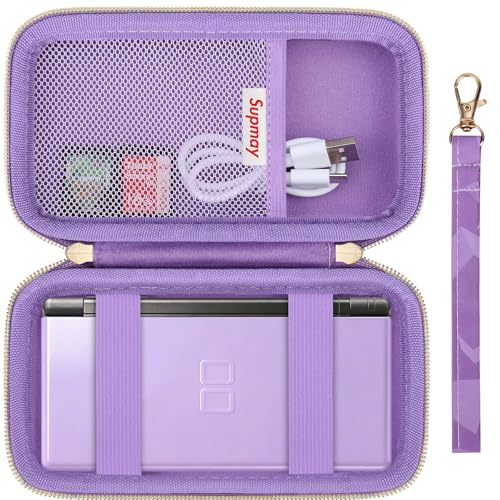 Image of Supmay Hard Carrying Case Compatible with Nintendo DS Lite NDSL, Gameboy Advance Games Storage Holder Travel Bag with Mesh Pocket for USB Charging Cable, Stylus, Earphones, Game Cartridge, Purple