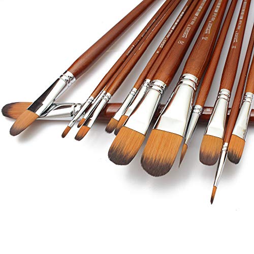 Image of Chrome Long Handle Synthetic Filbert Tip Artist Paint Brushes - 13 Piece Set