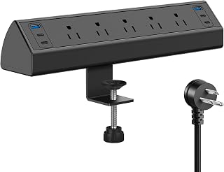 Jgstkcity Desk Clamp Power Strip USB C: 40W Fast Charging, 4 PD 20W USB-C Ports, 5 Outlets, Surge Protector, Fits 1.96" Edges, ETL Listed