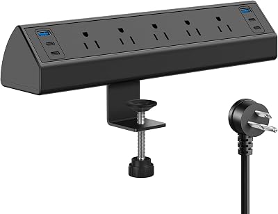 Jgstkcity Desk Clamp Power Strip USB C,40W Total Fast Charging Station,4 PD 20W USB C Ports,Desk Edge Mount Surge Protector,5 Outlets,Fit 1.96" Tabletop Edge,ETL Listed | 1200J,Total 40W Charging Hub,5 Outlets & 6 USB, 6FT Extension Cord, Fits 1.96" Desktop Edge β Office,Gaming,Dorm