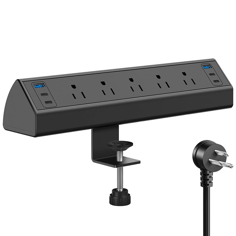 Jgstkcity Desk Clamp Power Strip USB C,40W Total Fast Charging Station,4 PD 20W USB C Ports,Desk Edge Mount Surge Protector,5 Outlets,Fit 1.96" Tabletop Edge,ETL Listed 5 Outlets & 6 USB Ports - 40W B