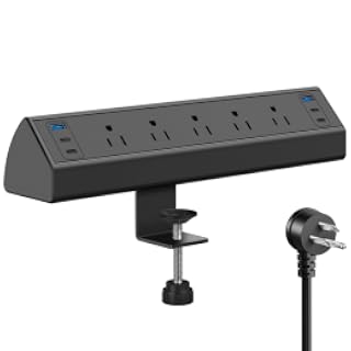 Jgstkcity Regleta de Alimentación con Abrazadera para Escritorio USB C, Estación de Carga Rápida Total de 40W, 4 Puertos USB C PD de 20W, Protector de Sobretensiones de Montaje en Borde de Escritorio | 1200J,Total 40W Charging Hub,5 Outlets & 6 USB, 6FT Extension Cord, Fits 1.96" Desktop Edge – Office,Gaming,Dorm