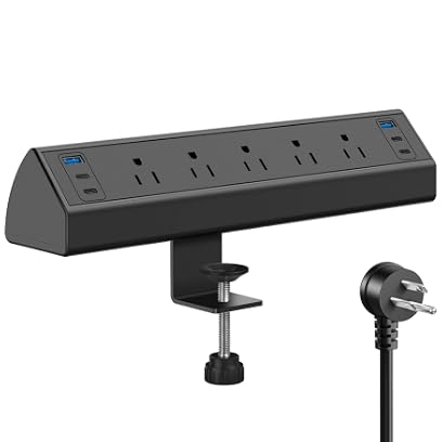 Jgstkcity Regleta de alimentación USB C, estación de carga rápida total de | 1200J, concentrador de carga total de 40 W, 5 salidas y 6 USB, cable de extensión de 6 pies, se adapta al borde de escritorio