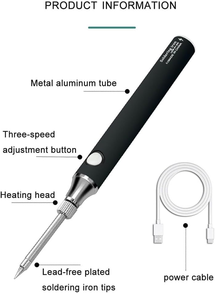 USB Soldering Iron Kit 8W with Adjustable Temperature, Cordless Welding Tool for DIY Electronics Repair, Jewelry Fixing, Compatible with Bank USB Charging