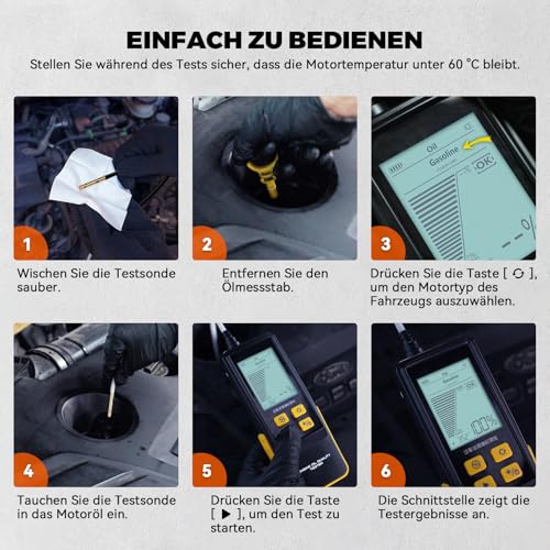 AS503 Motorölqualitätstester, Motoröl-Qualitätsprüfer für Benzin & Diesel, Motoröltester mit Hochpräziser Sonde, Transmissions- und Temperaturanalysator, Akustische Warnsignale