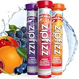 Zip_fizzs Vitamin Energy Hydration Drink Mix, Grape, Fruit Punch, & Peach Mango, 30 Count (Split Box), 100% Daily Vitamin C & B12, Caffeine from Natural Sources, Zero Sugar, Low Calorie