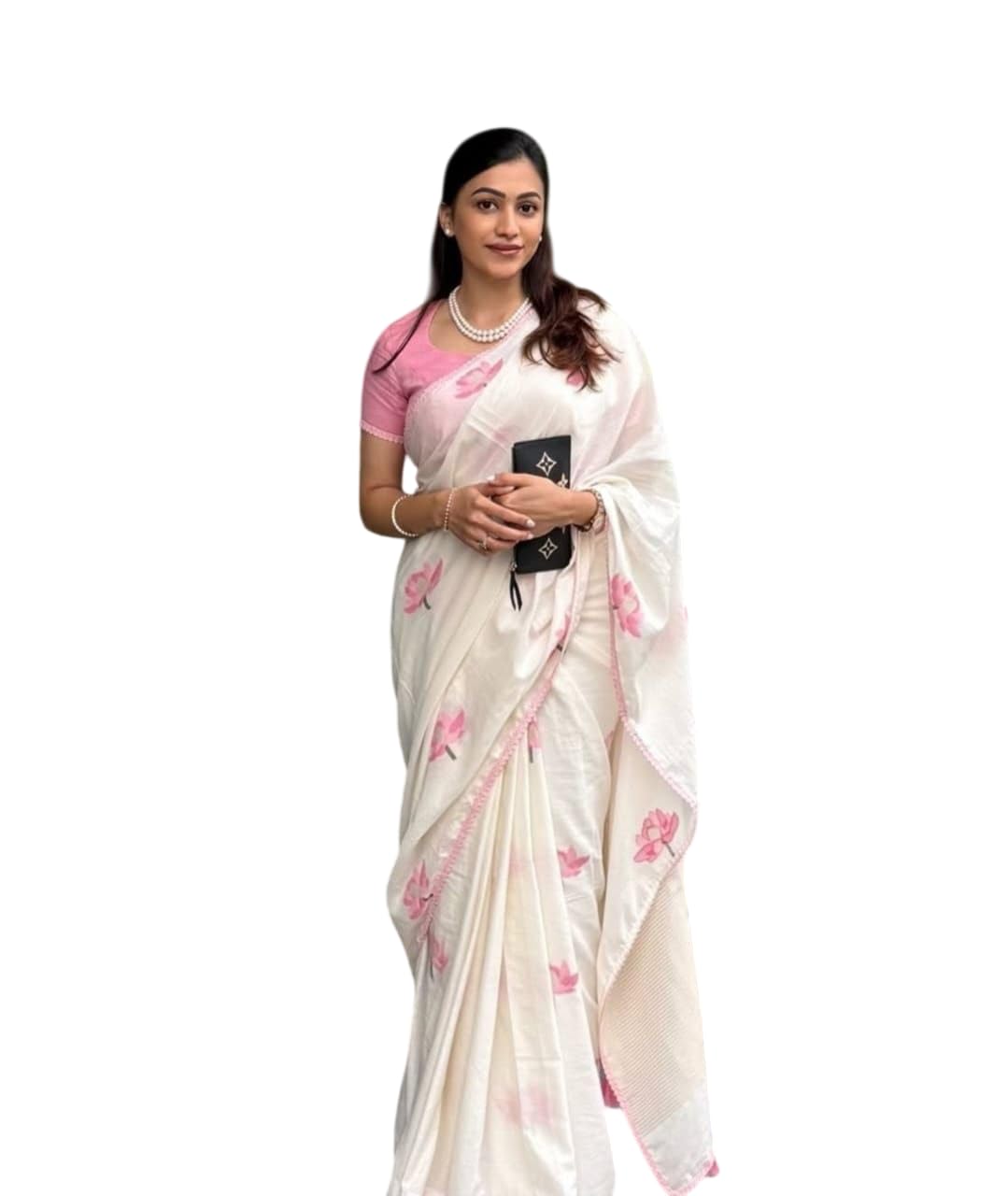 sumaira tex Women's Linen Cotton Lotus Print Design Saree With Unstiched Blouse Piece-picture-32