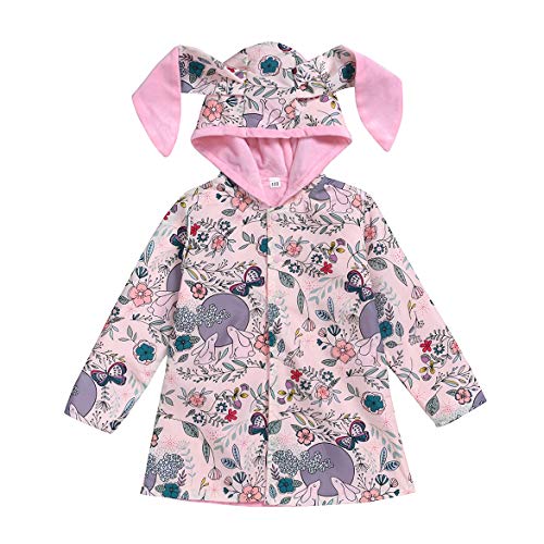Baby Girl Toddler Coat,Long Sleeve Floral Jacket Fall Winter Coat Outwear Bunny Ear Hoodie Sweatshirt for 1-6Y (Pink, 2-3Y)