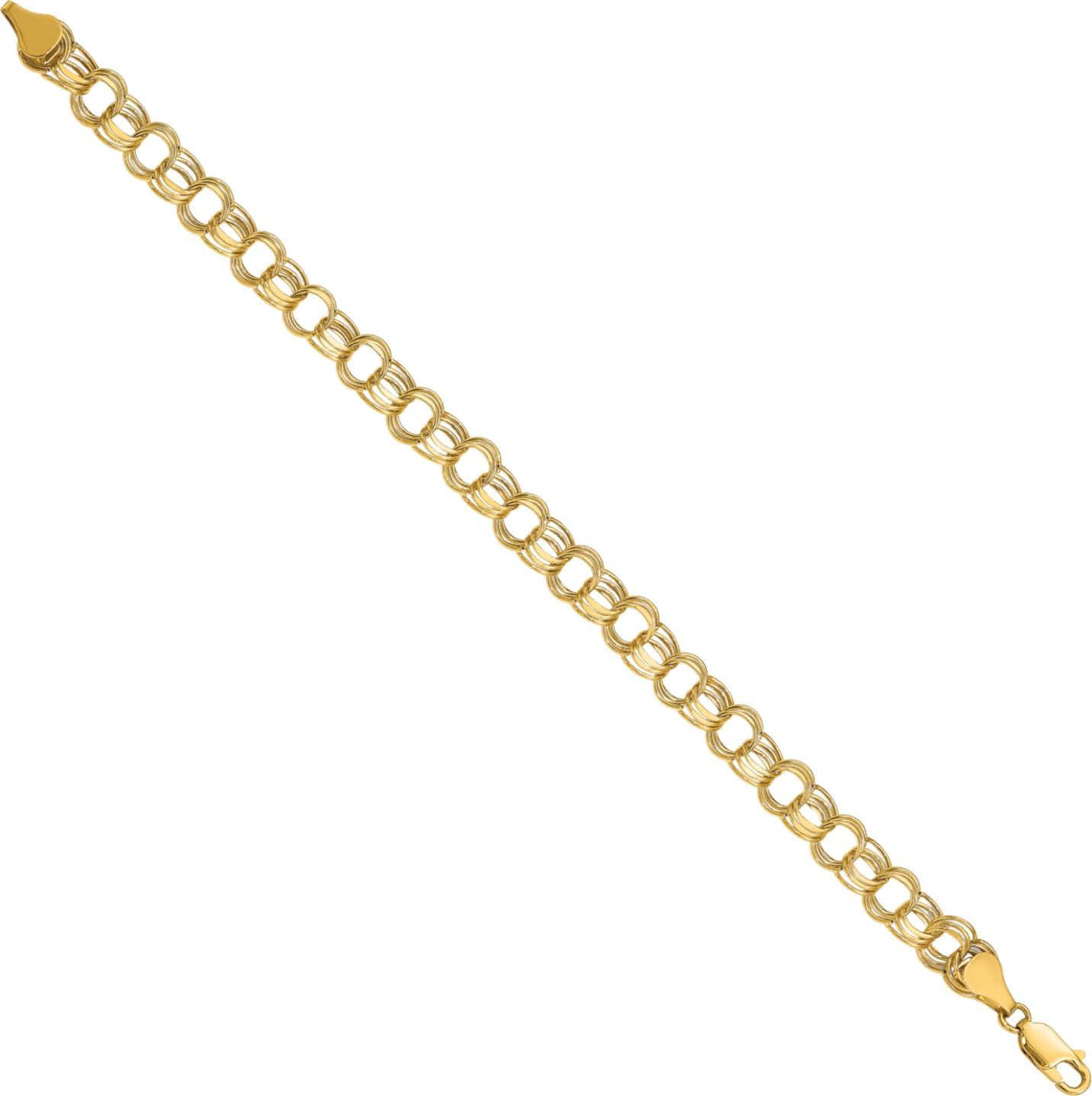 IceCarats 14K Yellow Gold 7.5mm Chunky Link Chain Triple Charm Bracelet, Diamond Cut