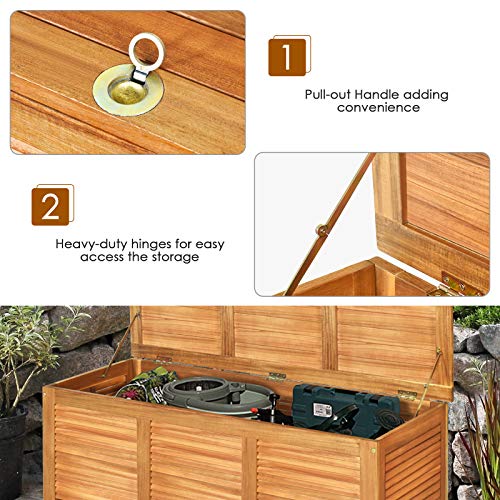 Tangkula 47 Gallon Acacia Wood Deck Box, Garden Backyard Storage Bench, Outdoor Storage Container For Patio Furniture Cushions And Gardening Tools (Natural) #TOP4