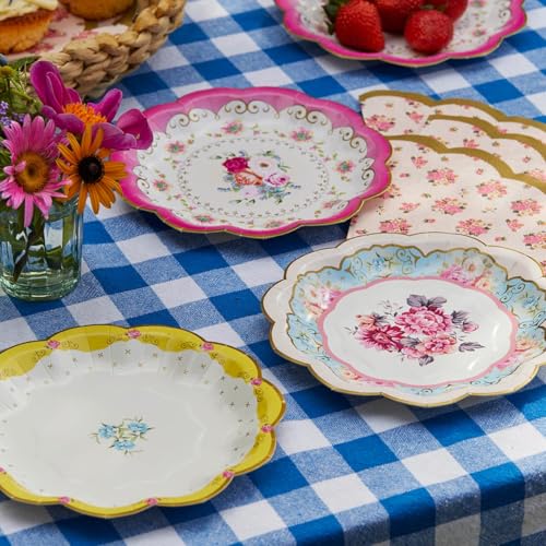 Talking Tables 24 x Vintage Floral Paper Plates for Afternoon Tea Party, Pretty Cake Scalloped Plates for Weddings, Mother's Day, Bridgerton Birthday, Bridal & Baby Shower 7 Inches