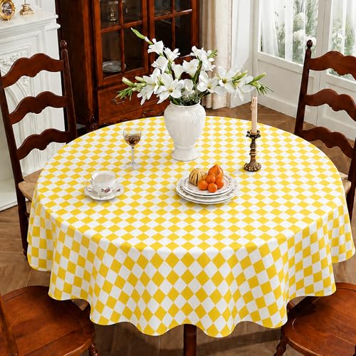HOMOHEINI Rectangle Table Cloth, Vinyl Tablecloth, 60" Round, Yellow