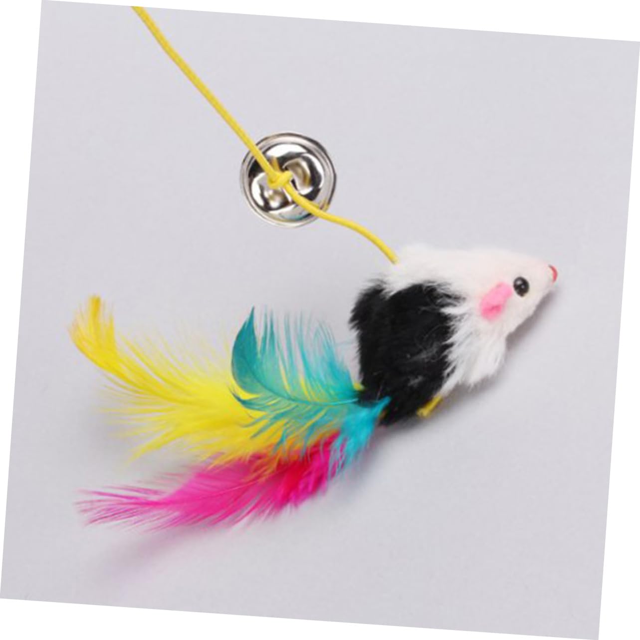 Canne à Pêche pour Chat Interactive Souris en Poils de Lapin et Clochette | Tige Suspendue à Corde Élastique, Tige en Plastique, Jeu pour Chaton Intérieur Couleur Aléatoire