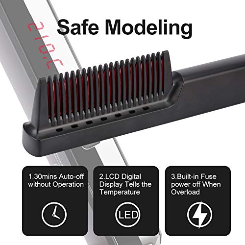 Ionic Hair Straightener Brush, DreamCatching Beard Straightener Comb with Anti-Scald, 30s Fast Ceramic Heating, 6 Heat Levels, Temperature Lock/Auto-Off, Frizz-Free, Portable Straightening Comb