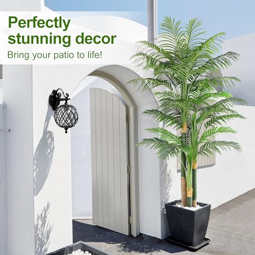 Image of 7ft Tall Triple Golden Cane Palm Artificial Tree Large Tropical Palm Tree UV Resistant Fake Plant in Pot for Indoor Outdoor Big House Living Room Outside Patio Office Home Decor 1Pack