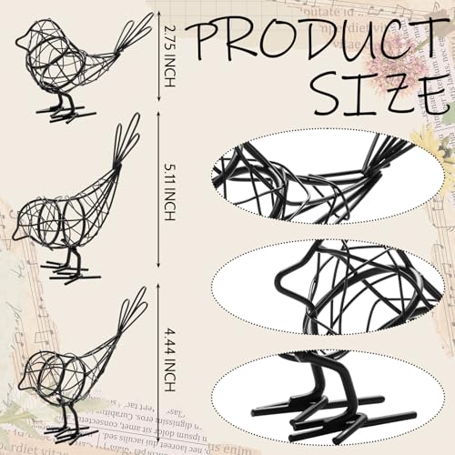 Set 3 Piezas Estatua de Pájaro de Metal Decoración Rústica miniatura 3