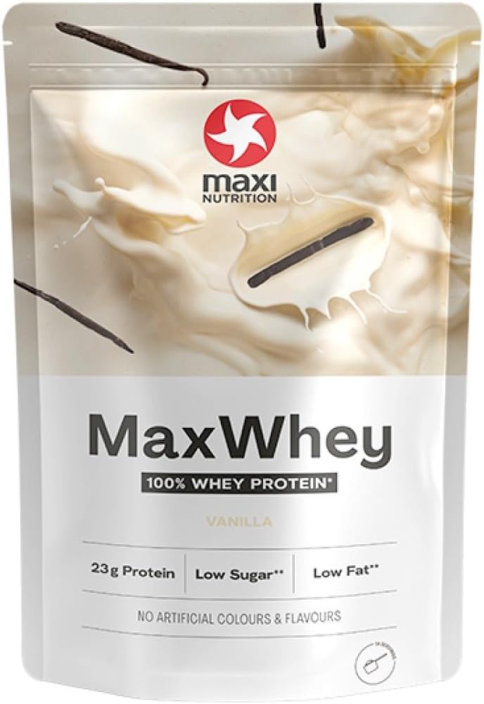 MaxiNutrition – MaxWhey – Whey Protein Powder Vanilla – Low-Fat – Low Sugar – Gluten & Soy-Free – Vegetarian – 420g – 113 kcal per Serving – 14 Servings
