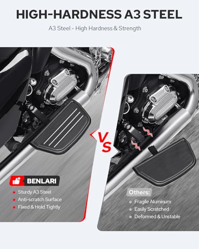 Image of Benlari Passenger Floorboards Motorcycle Footboards Stainless Steel with Mount Kits Compatible with Harley Davidson Touring Road King Street Glide Road Glide Electra Glide 1993-2024 Streamline (Black)