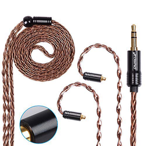 FDBRO 8-core Earphone Upgrade Cable CD Texture Plug Replacement Cable Ear-Hook Type OFC Silver Plated Earphone Cable for SE215 SE315 SE425 SE535 SE846 UE900 FH1 F9 (MMCX, Bronze+3.5mm)