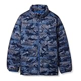 Amazon Essentials Boys' Lightweight Water-Resistant Packable Puffer Jacket, Blue Camo, X-Small