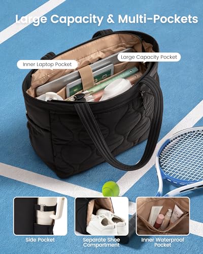 Sucipi Tennis Gym Bag for Women - Tennis Tote Bag Holds 2 Rackets with Shoe Compartment & Wet Pocket, Water-Resistant Duffel Bags fits up to 15.6