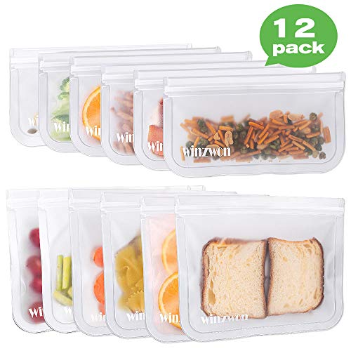 Winzwon Reusable Sandwich Bags & Reusable Snack Bags 12 Pack Food Grade Material