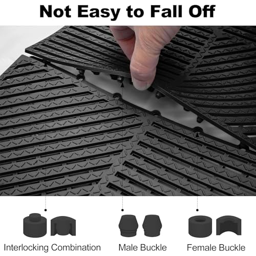 Image of ToLanbbt Modular Interlocking Cushion 12P 11.8 inch x 11.8 inch Interlocking Rubber Floor Drain Holes Non-Slip Splicing Drainage Mats for Deck, Shower, Kitchen, Drain Pool, Sauna Bath (Black, Diagonal)