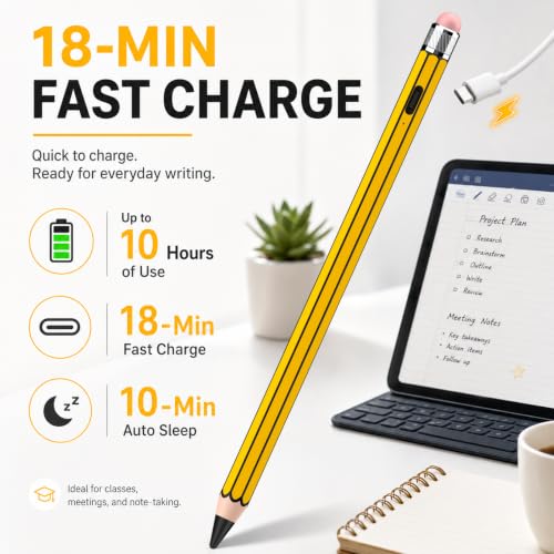 Image of HATOKU Pencil Style Stylus Pen for Apple iPad 2018-2026, No Bluetooth Setup