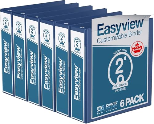 Image of Easyview 3-Ring Binder, Clear-View Cover, 2 inch Round Rings, Royal Blue, 6 Pk | Heavy-duty binder, fits 8.5 inch x 11 inch paper, customizable cover, made in Canada, ideal for school or office use