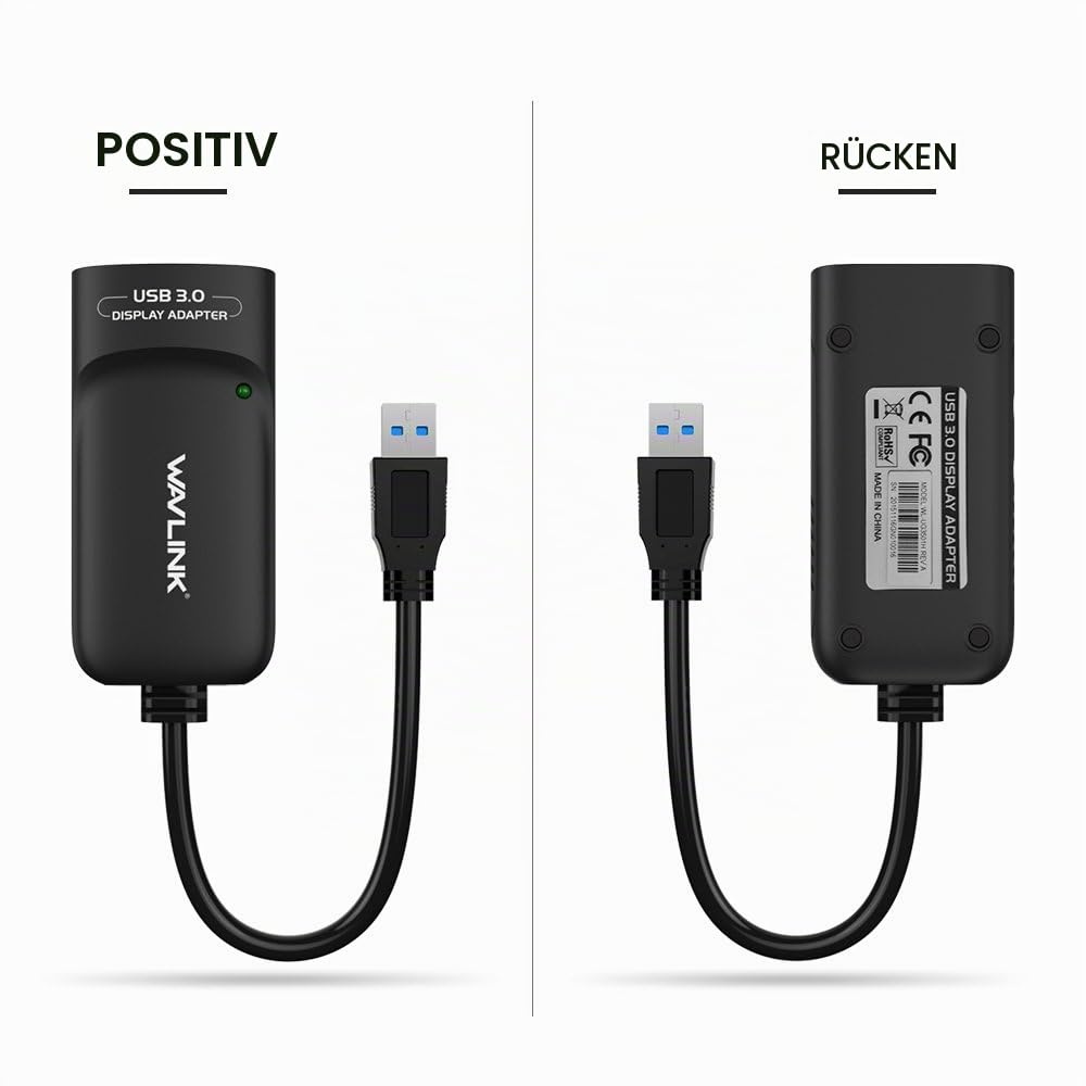wavlink USB 3.0 zu HDMI Adapter Slim Externe Video Karte Display Monitor unterstützt 2048 × 1152 Auflösung mit Audio Port für Windows 10/8/7/XP – Schwarz