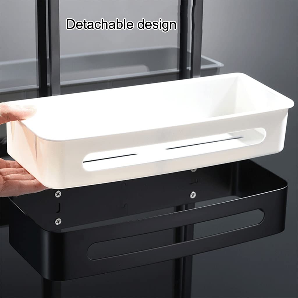 Estante de ducha para colgar sobre la puerta con ganchos, a prueba de óxido, cesta de almacenamiento de baño, estante de despensa, instalación sin taladro (negro)