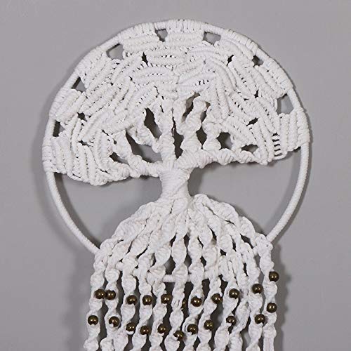 Tapiz de borlas con Forma de árbol, Tejido a Mano, de Cuerda de algodón Blanco, Estilo Bohemio Vintage