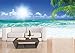 Produktbild B-wie-Bilder.de Vlies XXL Poster Fototapete Tapete Palmen Meer Karibik Sonnenschein Material Vlies ohne Kleber, Größe 400 x 200 cm 4-TLG