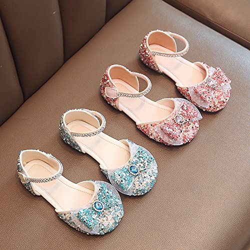 Girls Sandals Rhinestones Sequins Closed Toe Crystal Shoes Princess Shoes Bow Wedding Dress Shoes Toddler Girl Sandal (Pink, 7.5 Toddler)2