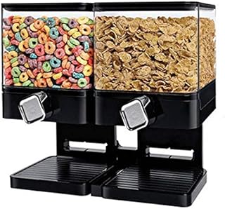 enyaa® Double Plastic Classic Dry Food Cereal Dispenser Double Canister, Great for Cornflakes, candy, nuts, beans, granola - Kitchen Storage Dispenser -White Transparent (Black)