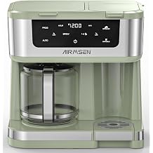 AIRMSEN 12-Cup Programmable Duo Coffee Maker Single Serve Machine for K-Cup Pods & Ground, 1000W Fast Brew, Delay Start, 2H Keep Warm, Touchscreen, 60oz Tank, Glass Carafe Home & Office