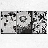 SIGNWIN 3 Piece Framed Canvas Wall Art Black and White Flower Canvas Prints Home Artwork Decoration for Living Room,Bedroom - 16
