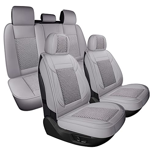 Lingvido Leather Car Seat Covers,Breathable And Waterproof Faux Leather Automotive Seat Covers For Cars Suv Truck Sedan,Universal Anti-Slip Driver Seat Cover With Backrest (Full Seat, Ice Gray) #TOP1